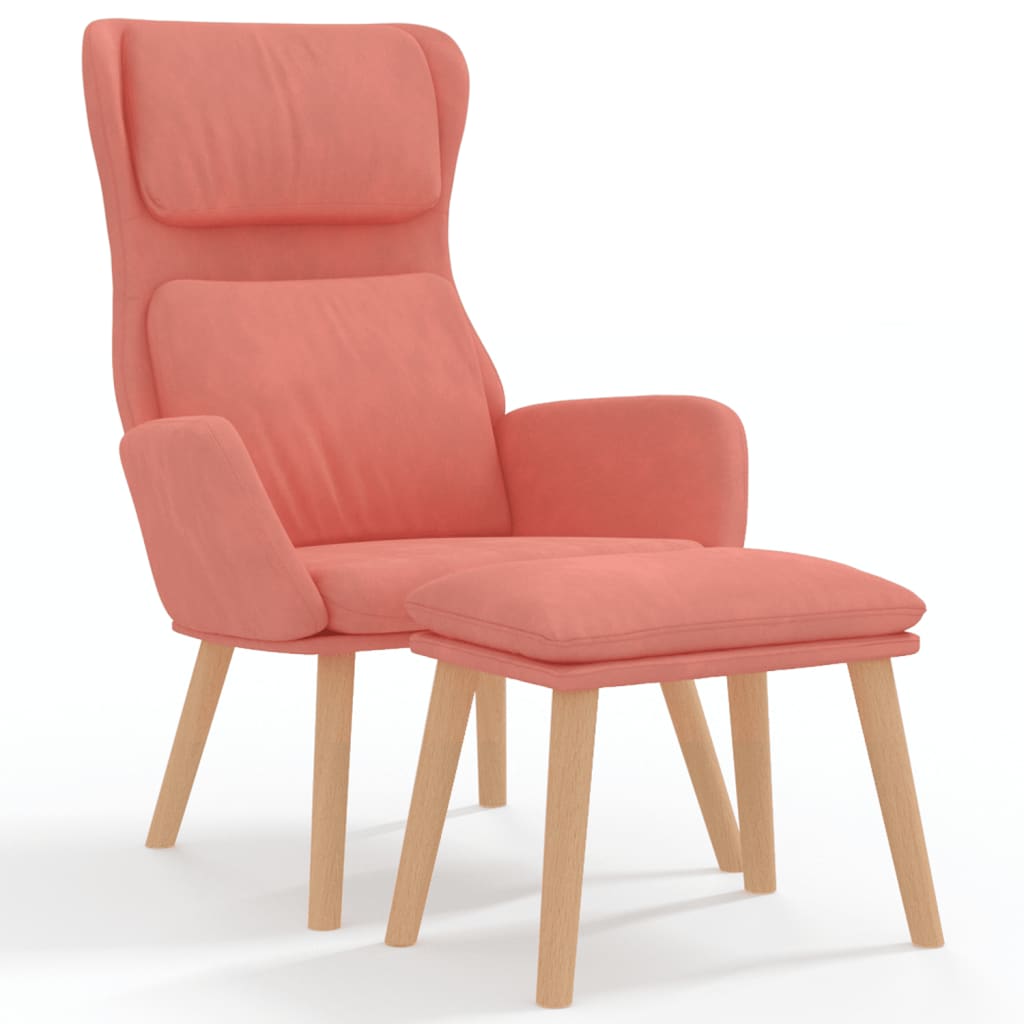 Chaise de relaxation avec tabouret Rose Velours - XIOS