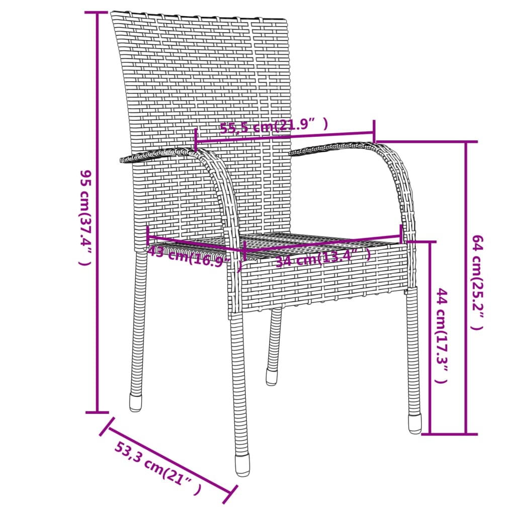Ensemble à manger de jardin 3pcs Résine tressée Marron