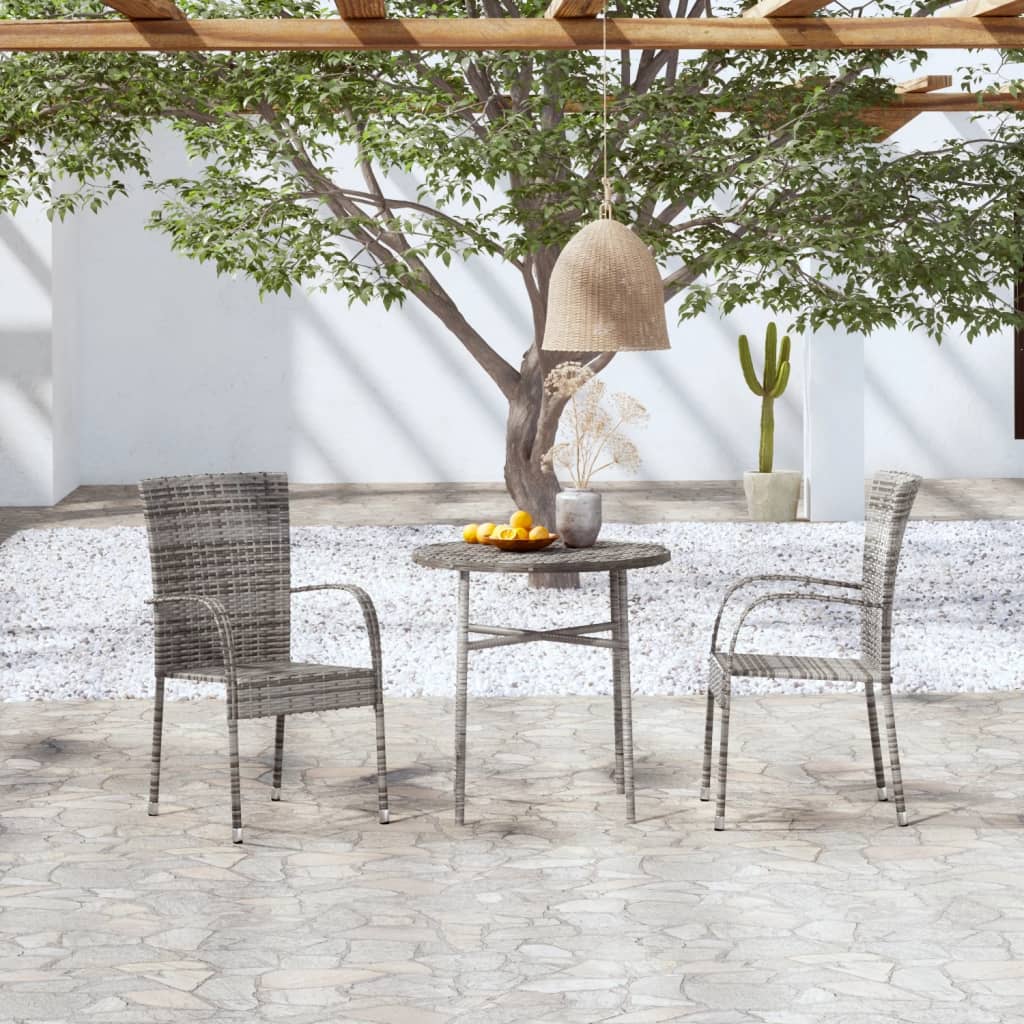 Ensemble à manger de jardin 3 pcs Résine tressée Gris