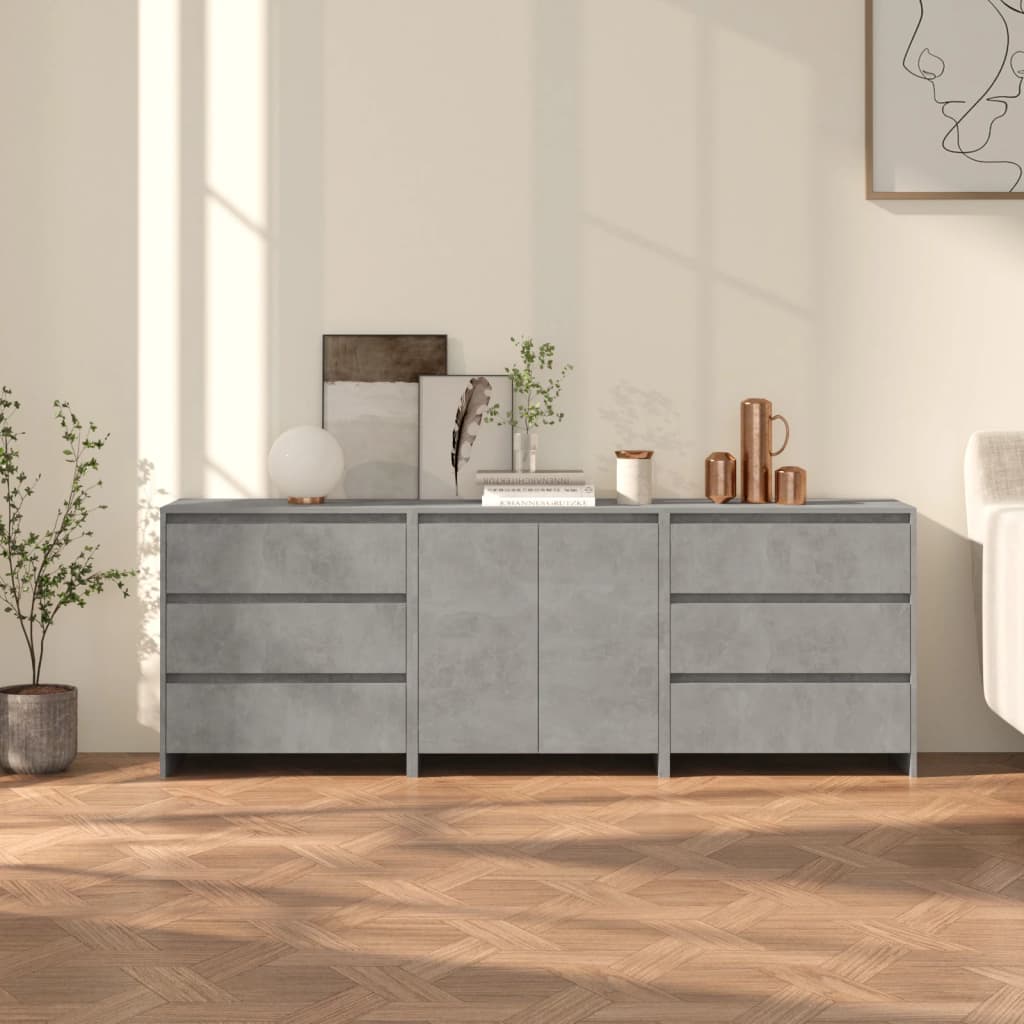 Buffets 3 pcs Gris béton Bois d'ingénierie - XIOS