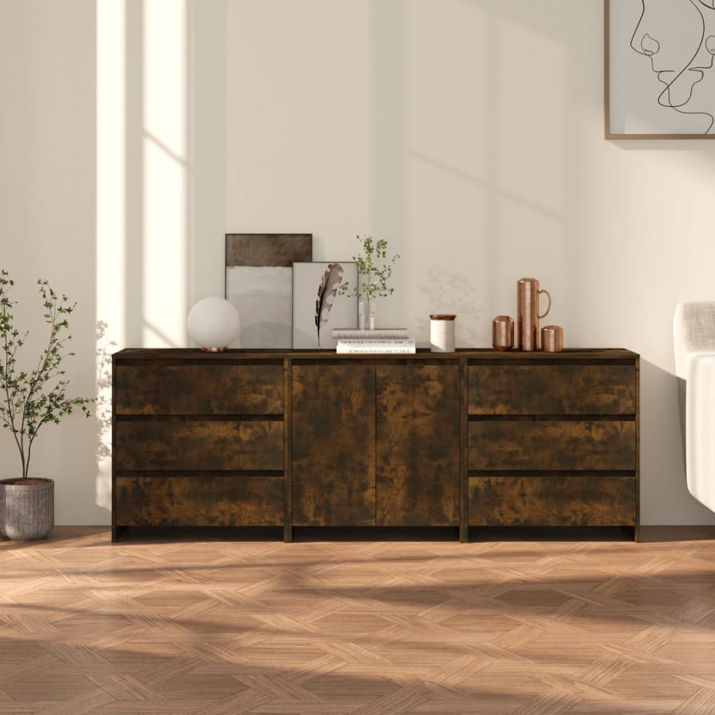 Buffets 3 pcs Chêne fumé Bois d'ingénierie - XIOS