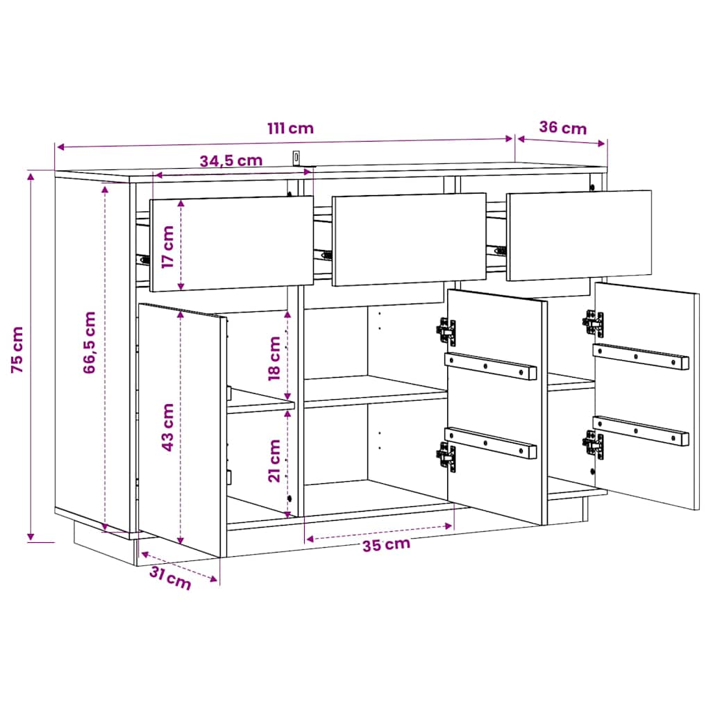Buffet 111x36x75 cm Bois massif de pin