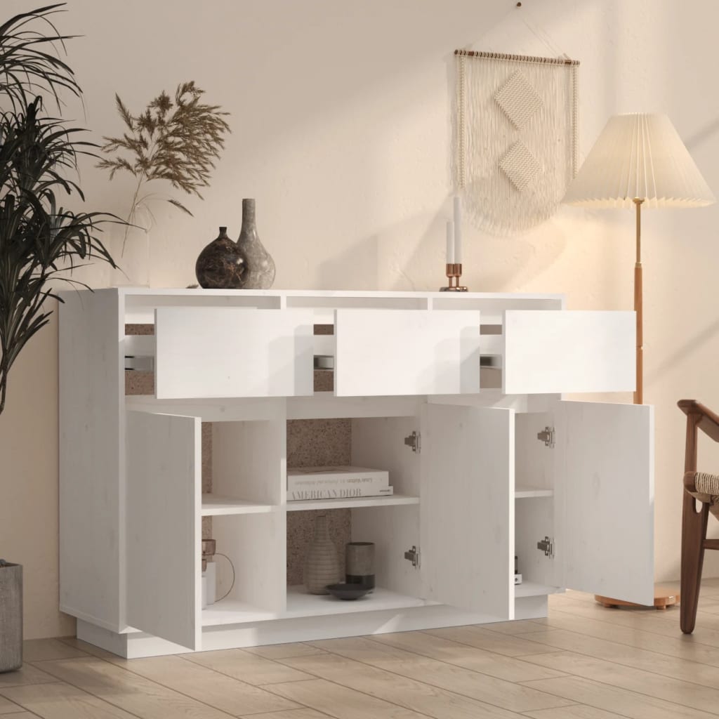 Buffet blanc 110x34x75 cm bois massif de pin - XIOS