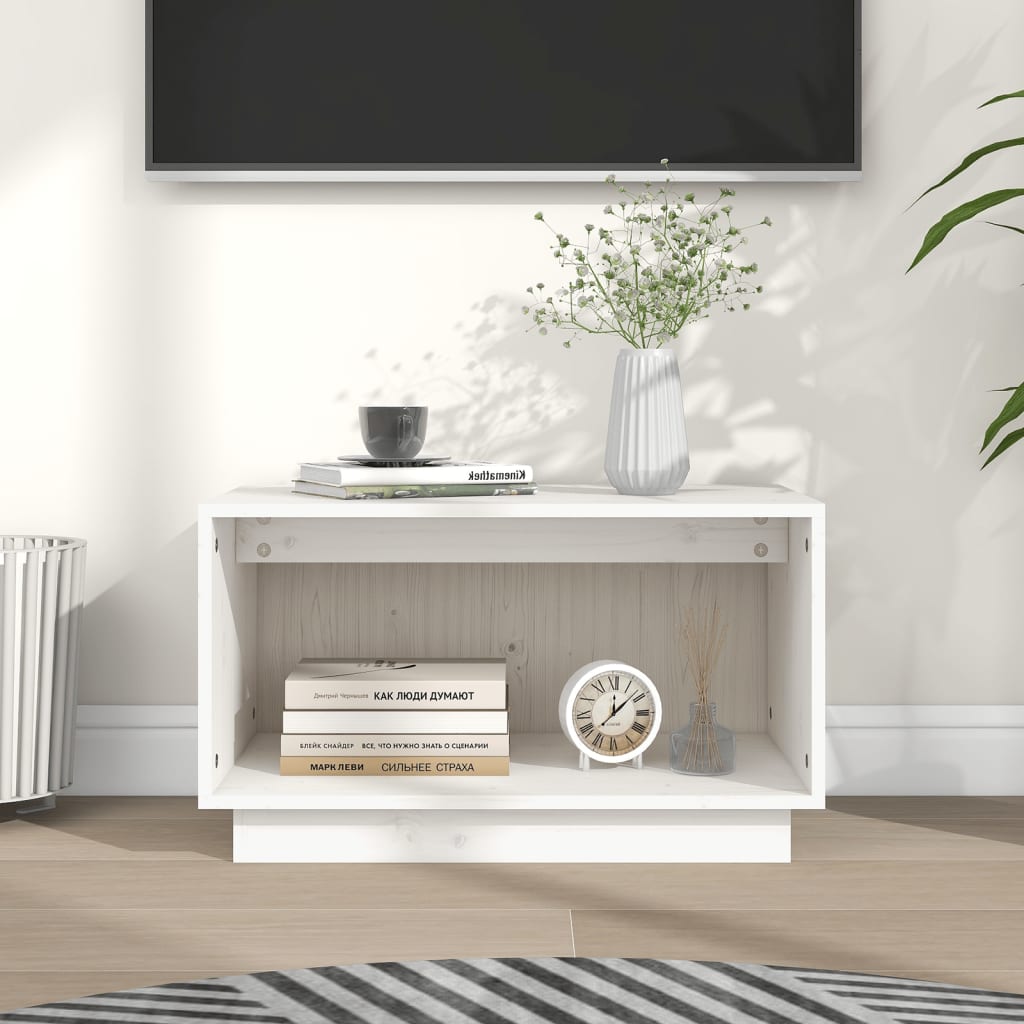 Meuble TV Blanc 60x35x35 cm Bois de pin massif - XIOS