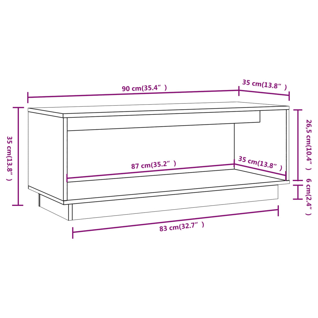 Meuble TV 90x35x35 cm Bois de pin massif - XIOS