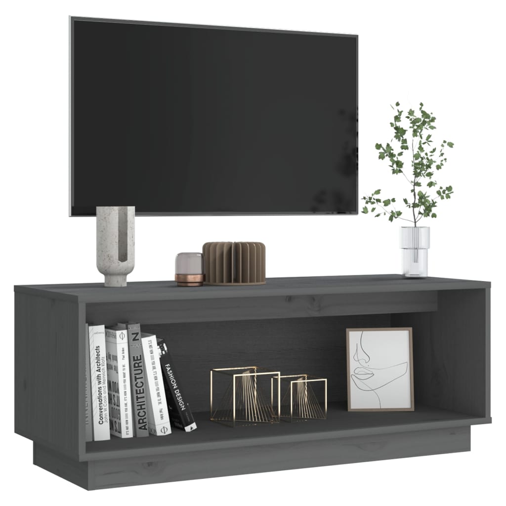 Meuble TV Gris 90x35x35 cm Bois de pin massif - XIOS