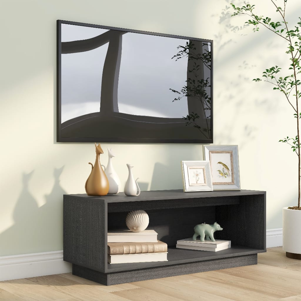 Meuble TV Gris 90x35x35 cm Bois de pin massif - XIOS