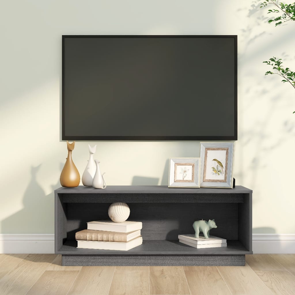Meuble TV Gris 90x35x35 cm Bois de pin massif - XIOS