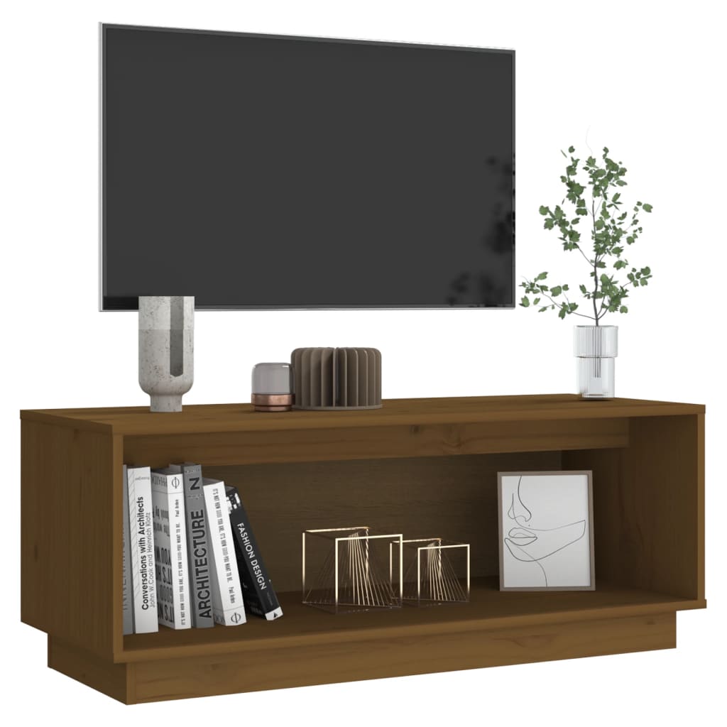 Meuble TV Marron miel 90x35x35 cm Bois de pin massif - XIOS