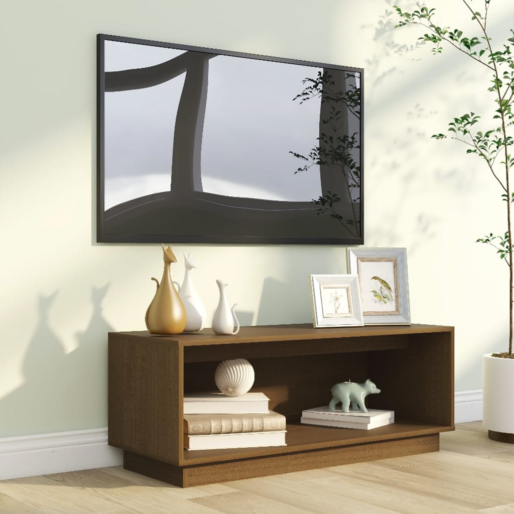 Meuble TV Marron miel 90x35x35 cm Bois de pin massif - XIOS