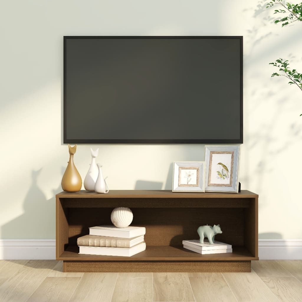 Meuble TV Marron miel 90x35x35 cm Bois de pin massif - XIOS