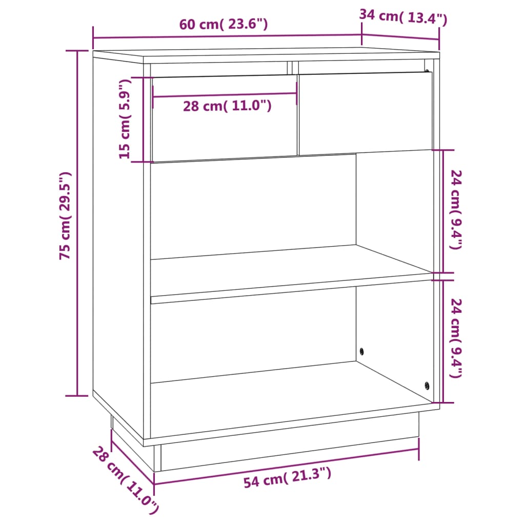 Armoire console Gris 60x34x75 cm Bois de pin solide - XIOS