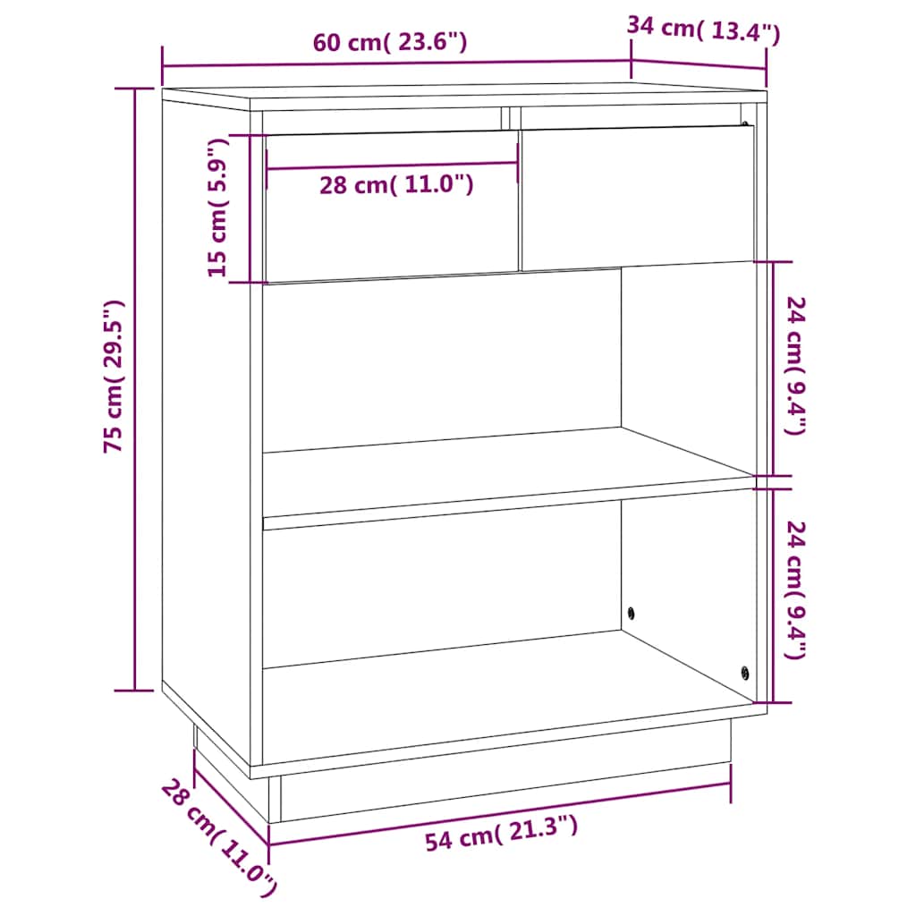 Armoire console Noir 60x34x75 cm Bois de pin solide - XIOS