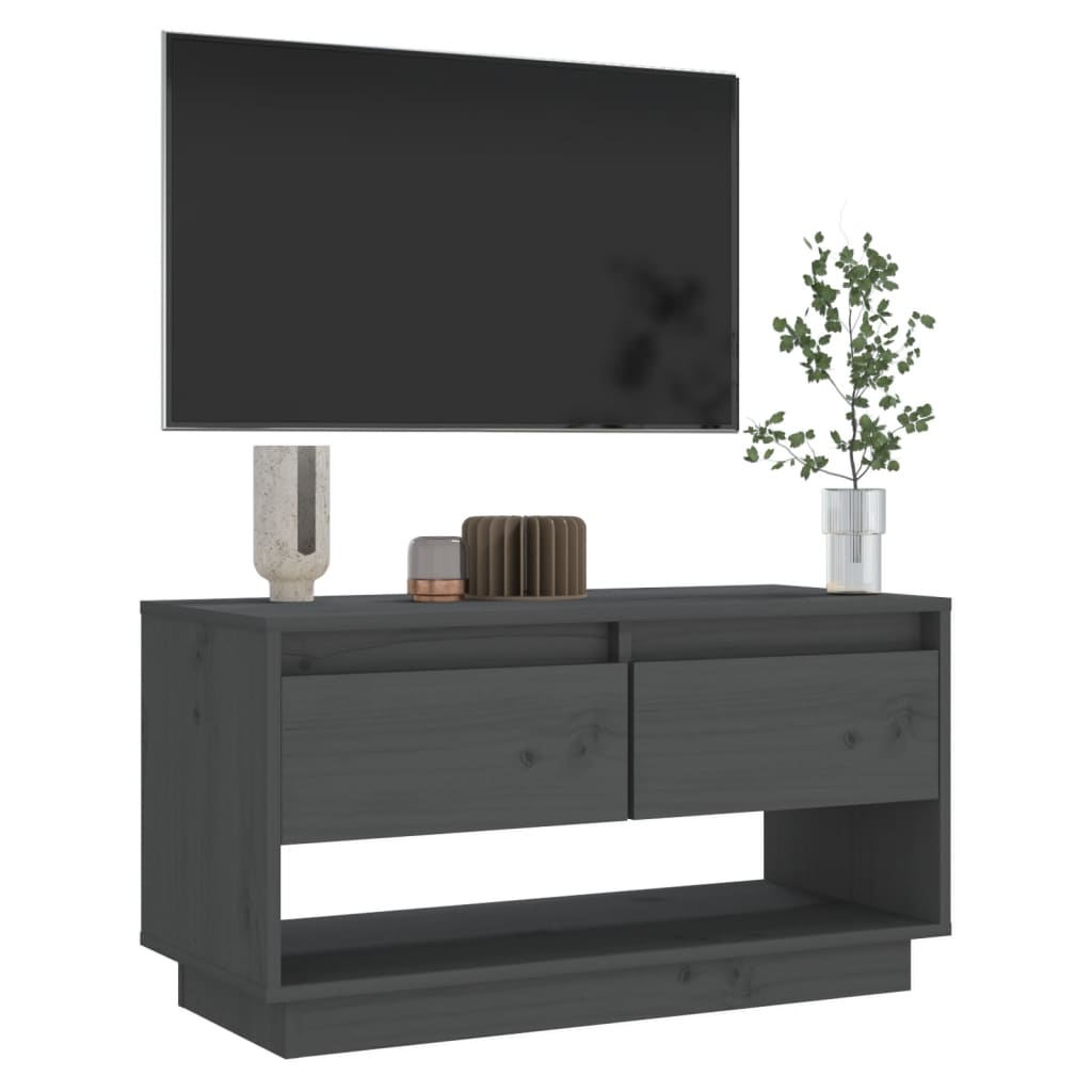 Meuble TV Gris 74x34x40 cm Bois de pin massif - XIOS