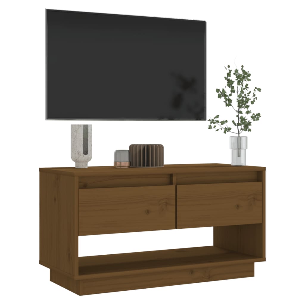 Meuble TV Marron miel 74x34x40 cm Bois de pin massif - XIOS