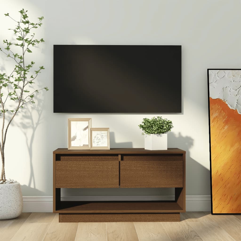Meuble TV Marron miel 74x34x40 cm Bois de pin massif - XIOS