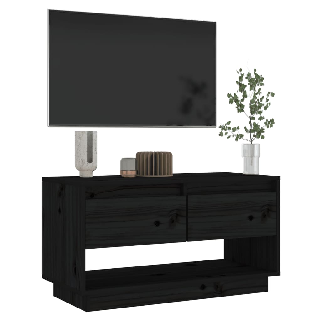 Meuble TV Noir 74x34x40 cm Bois de pin massif - XIOS