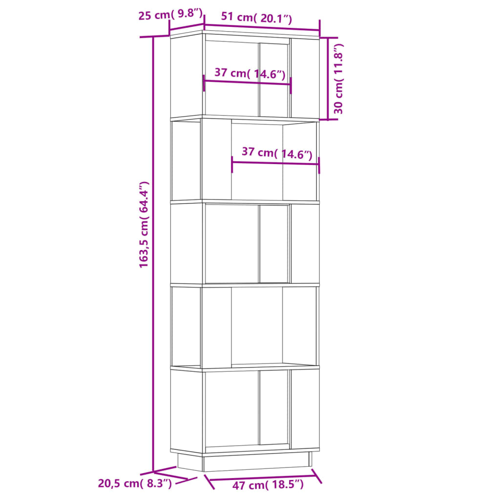Bibliothèque/Séparateur de pièce 51x25x163,5 cm Pin solide - XIOS