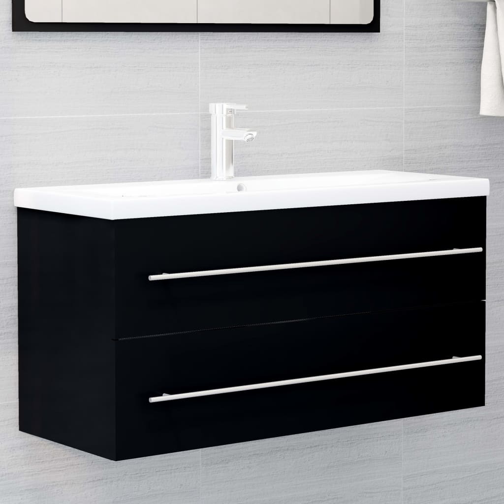 Armoire d'évier avec lavabo intégré Noir Aggloméré - XIOS