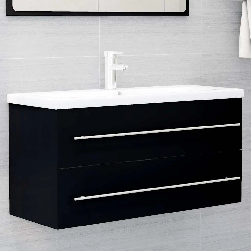 Armoire d’évier avec lavabo intégré Noir Aggloméré - XIOS