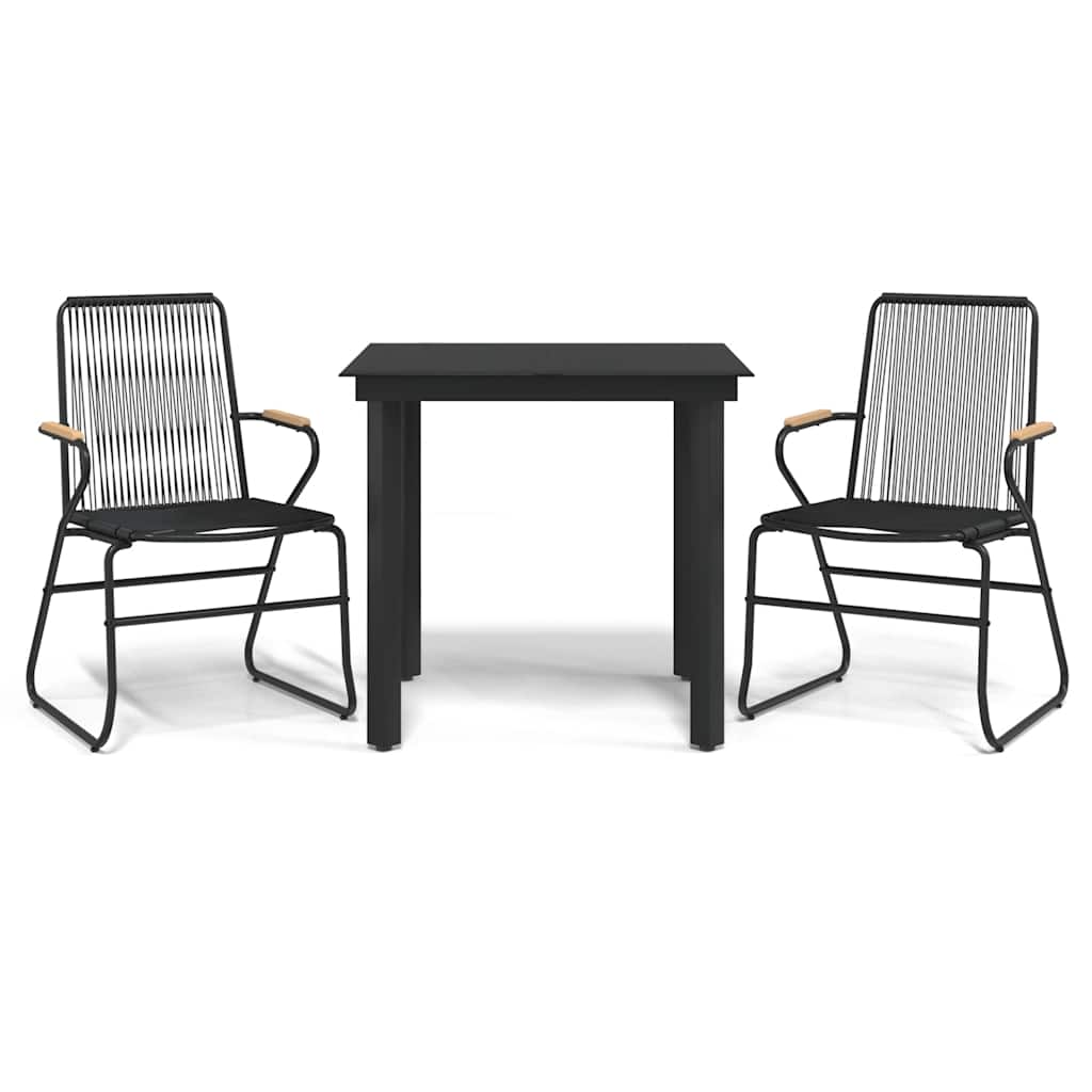 Ensemble à manger de jardin 3 pcs noir rotin PVC