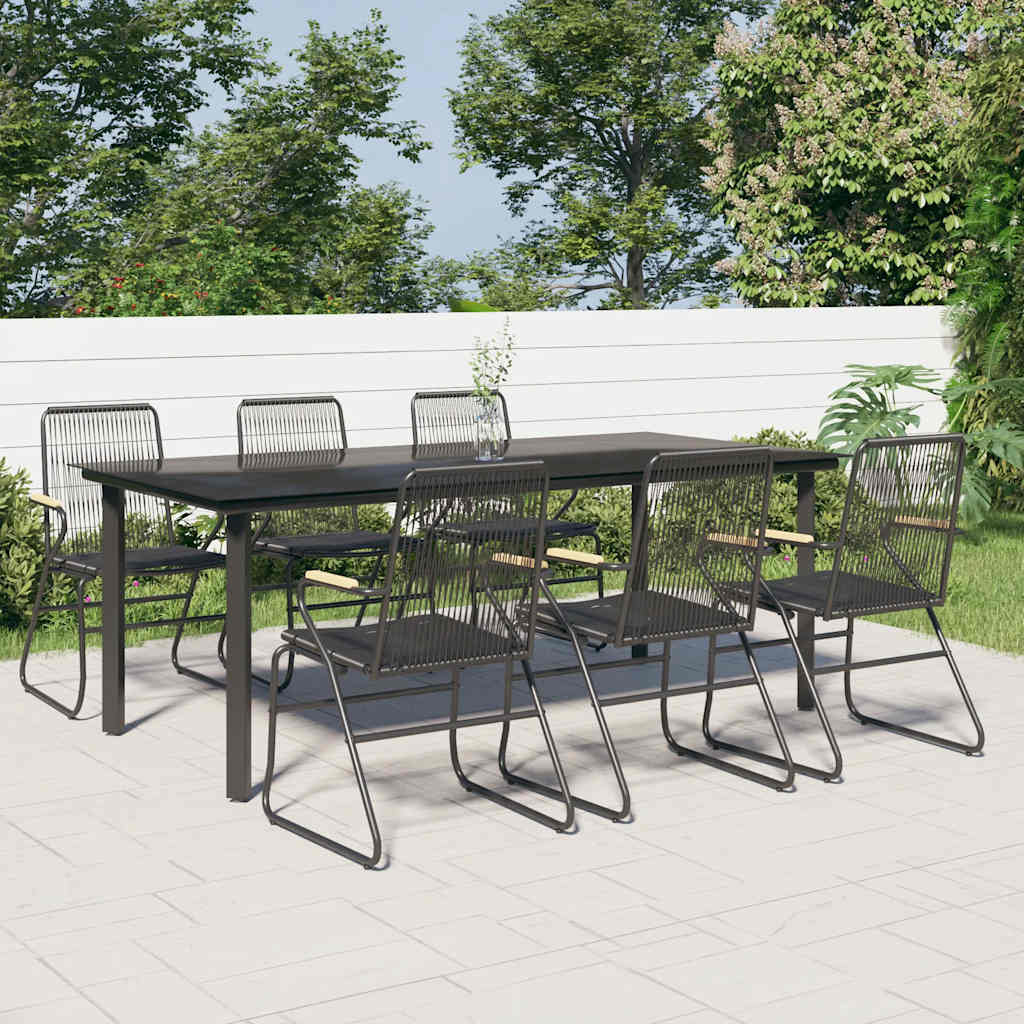 Ensemble à manger de jardin 7 pcs Noir Rotin PVC