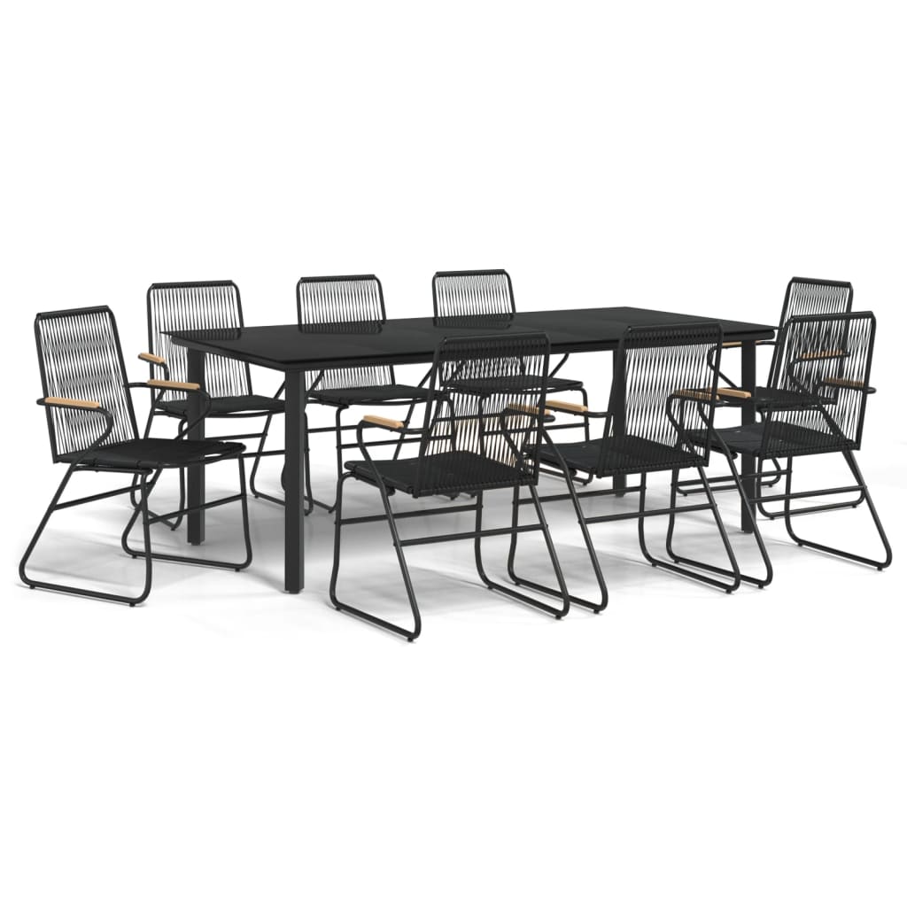 Ensemble à manger de jardin 9 pcs noir rotin PVC