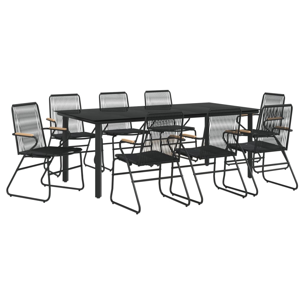 Ensemble à manger de jardin 9 pcs noir rotin PVC