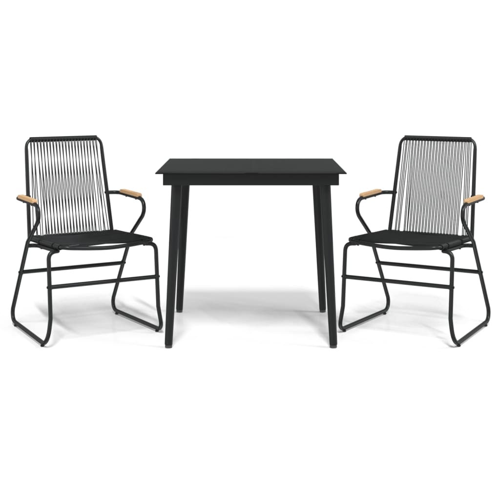 Ensemble à manger de jardin 3 pcs noir rotin PVC
