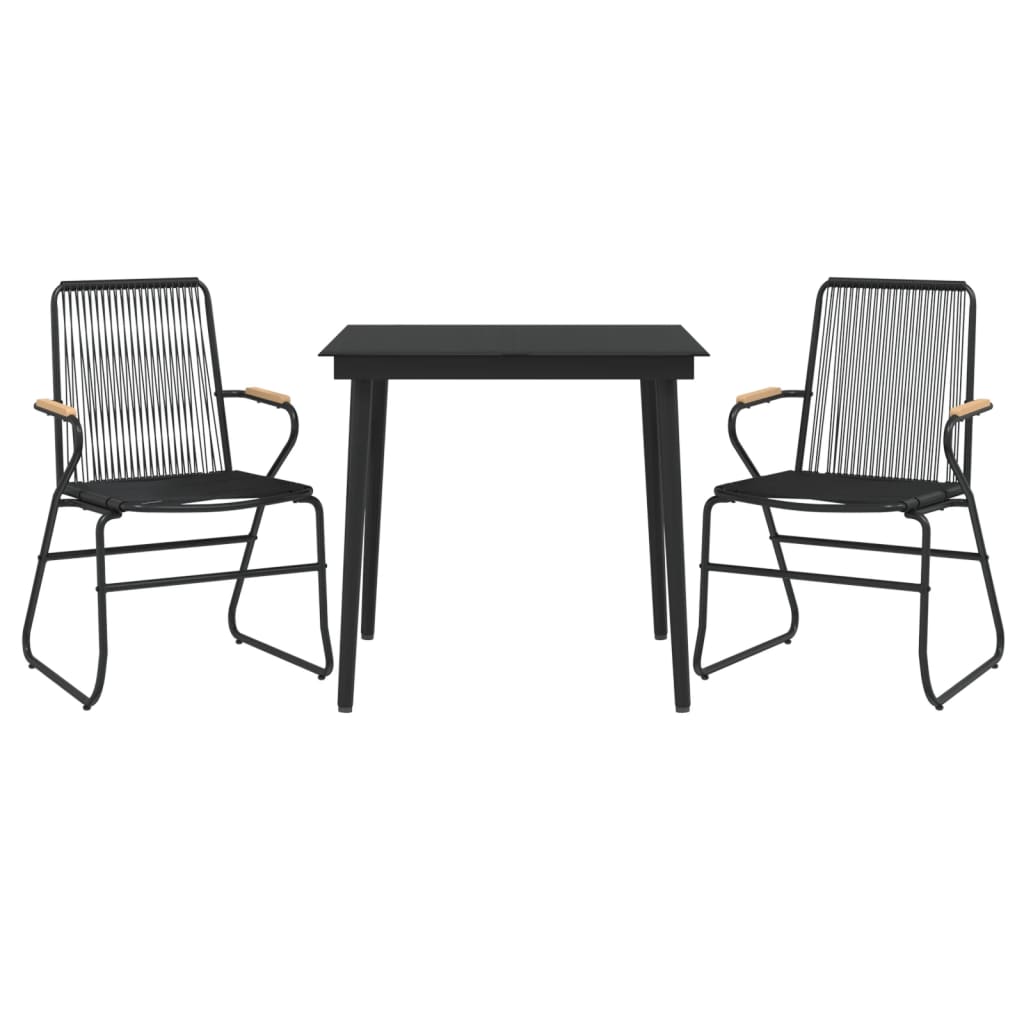 Ensemble à manger de jardin 3 pcs noir rotin PVC