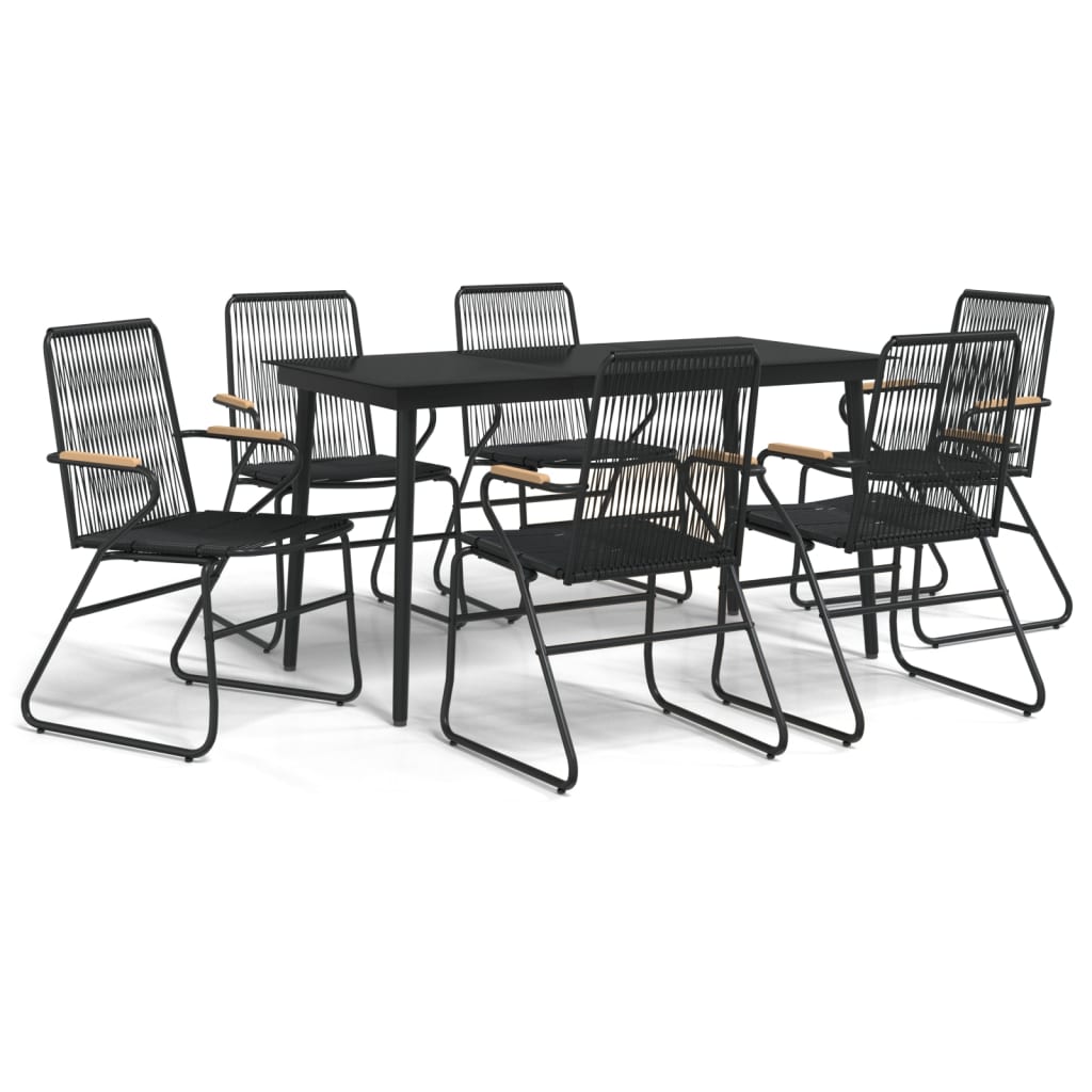 Ensemble à manger de jardin 7 pcs Noir Rotin PVC