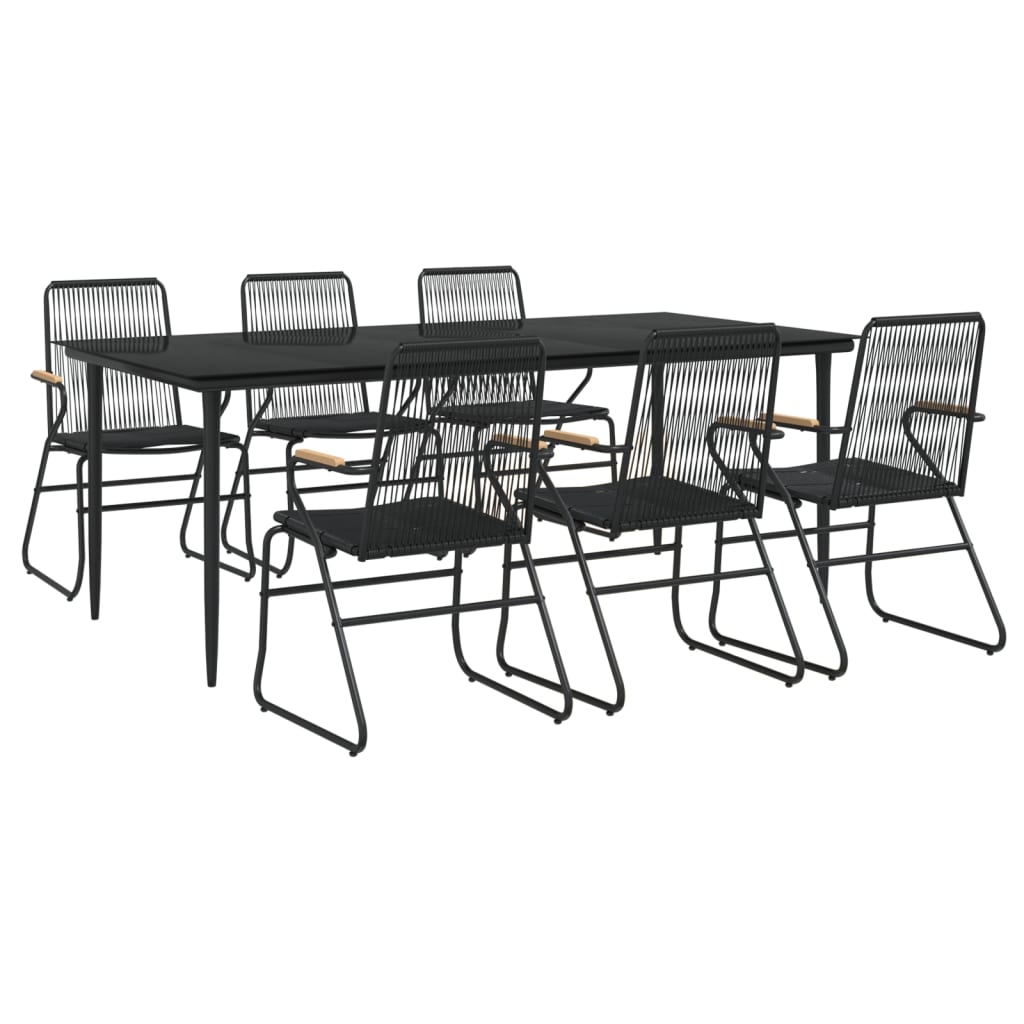 Ensemble à manger de jardin 7 pcs Noir Rotin PVC
