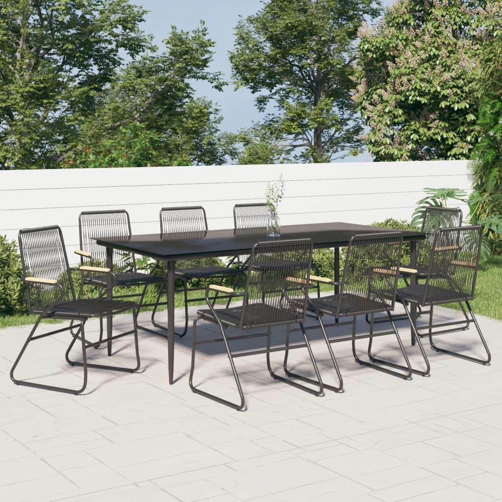 Ensemble à manger de jardin 9 pcs noir rotin PVC