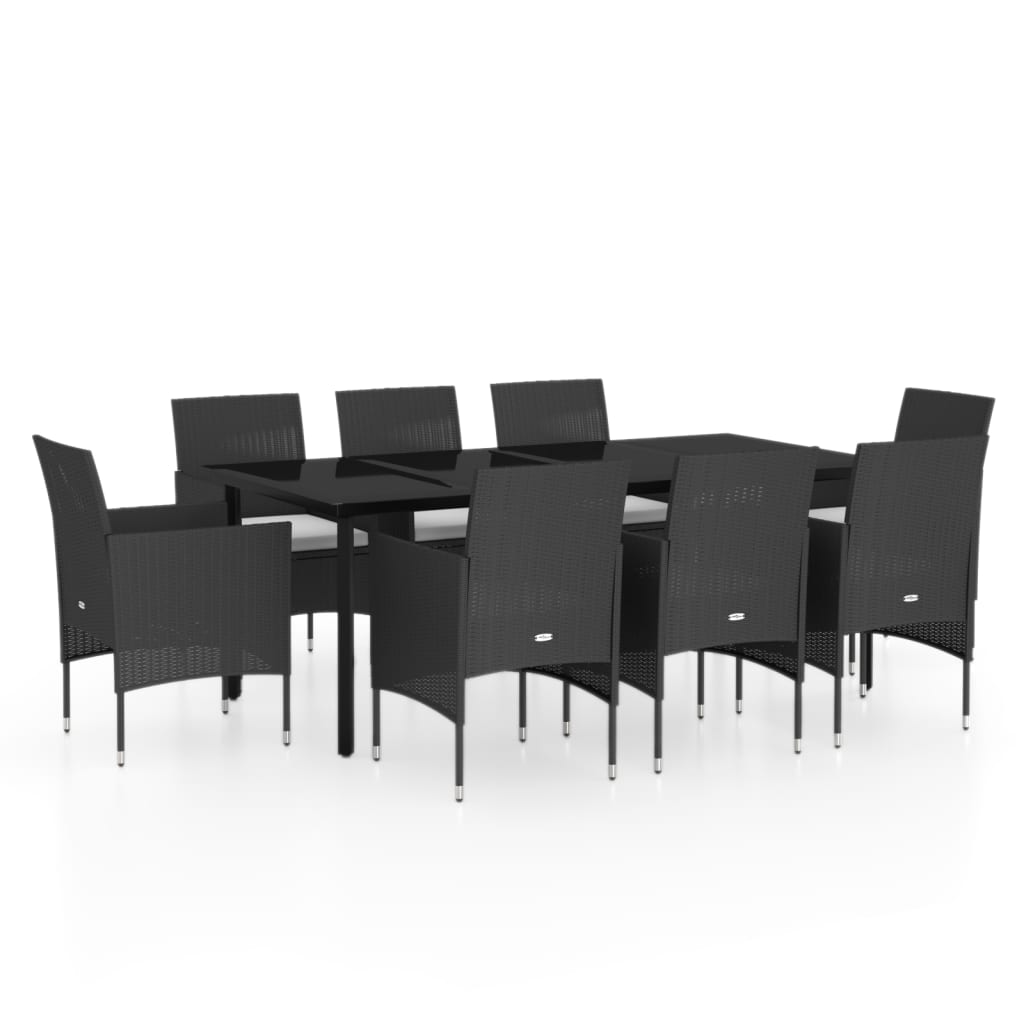 Ensemble à manger de jardin avec coussins 9 pcs noir