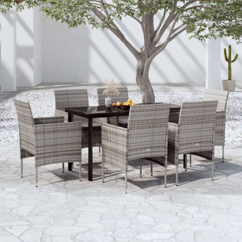 Ensemble à manger de jardin coussins 7pcs Gris et noir