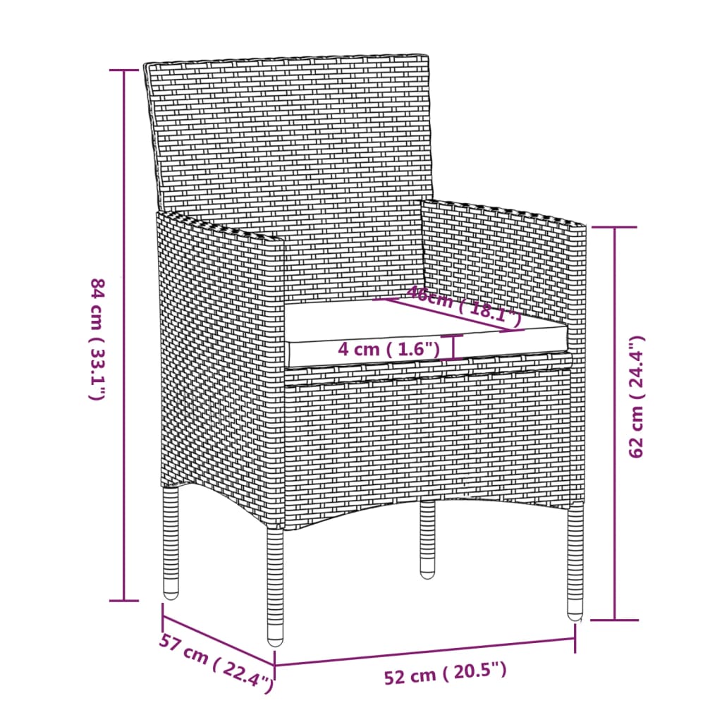 Ensemble à manger de jardin coussins 7pcs Gris et noir