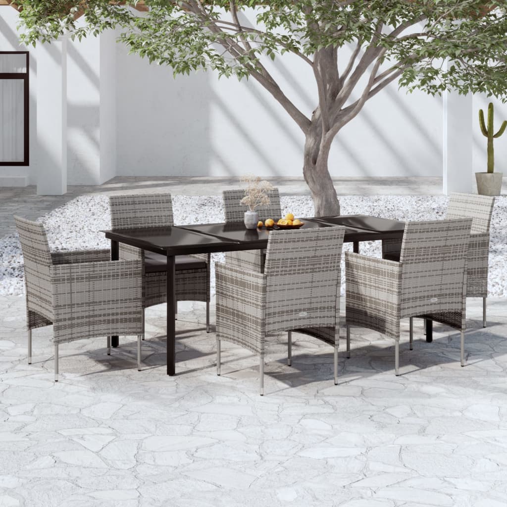 Ensemble à manger de jardin coussins 7pcs Gris et noir