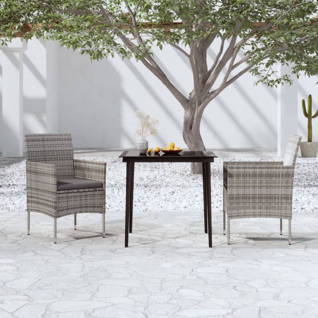 Ensemble à manger de jardin et coussins 3 pcs Gris et noir