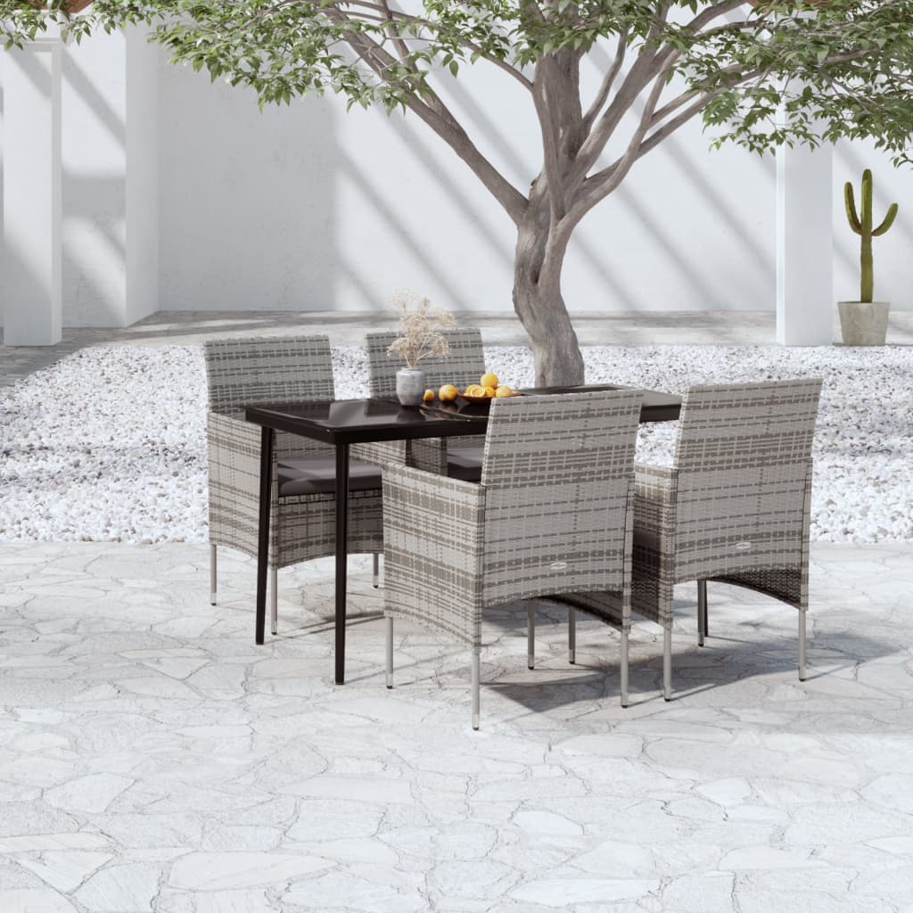 Ensemble à manger de jardin et coussins 5pcs Gris/noir