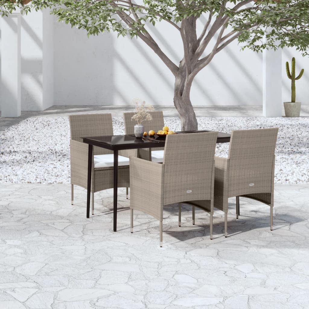 Ensemble à manger de jardin coussins 5 pcs Beige/noir