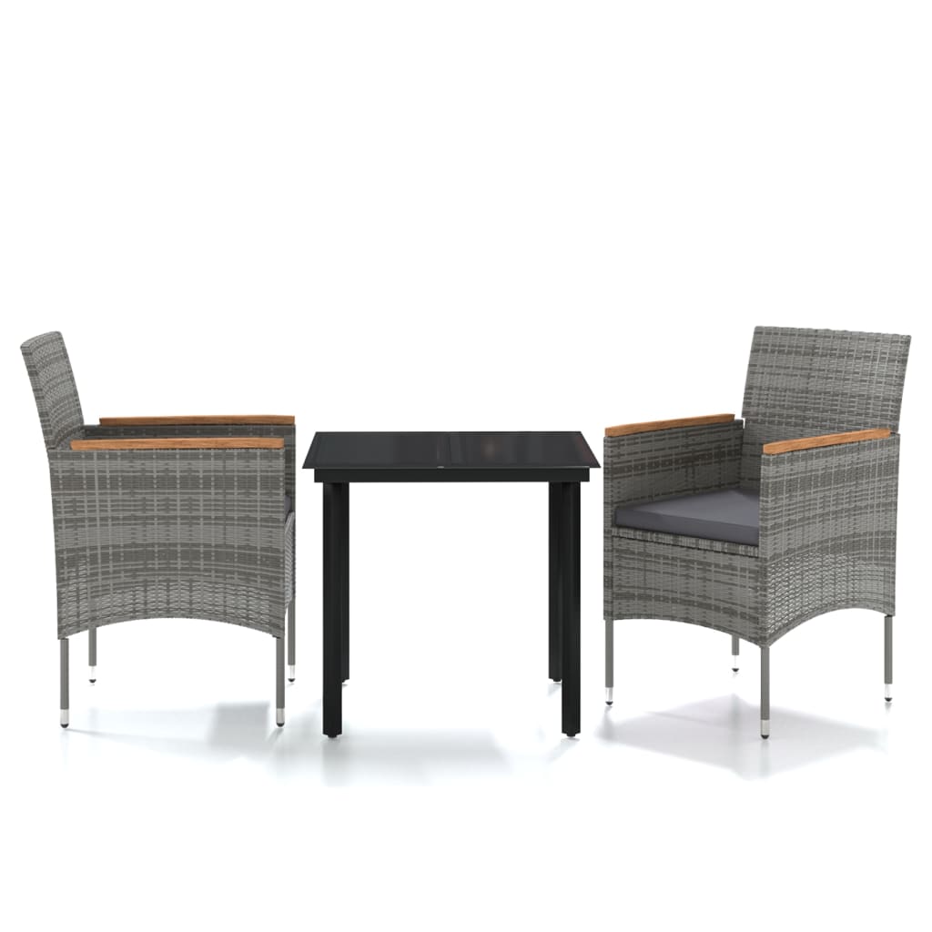 Ensemble à manger de jardin et coussins 3 pcs Gris et noir