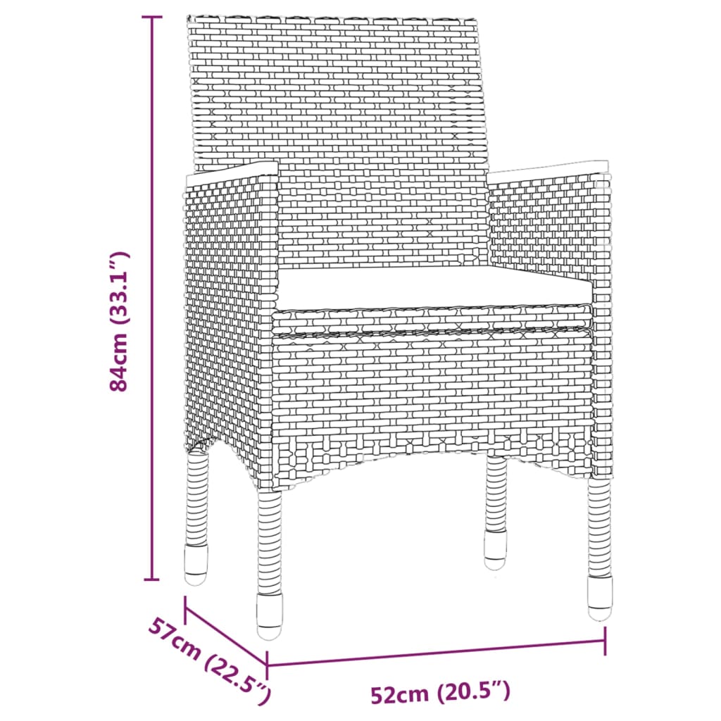 Ensemble à manger de jardin et coussins 3 pcs Gris et noir