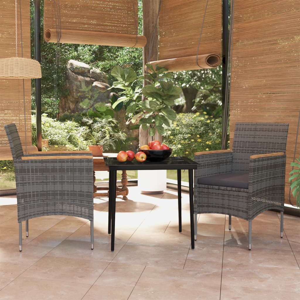 Ensemble à manger de jardin et coussins 3 pcs Gris et noir