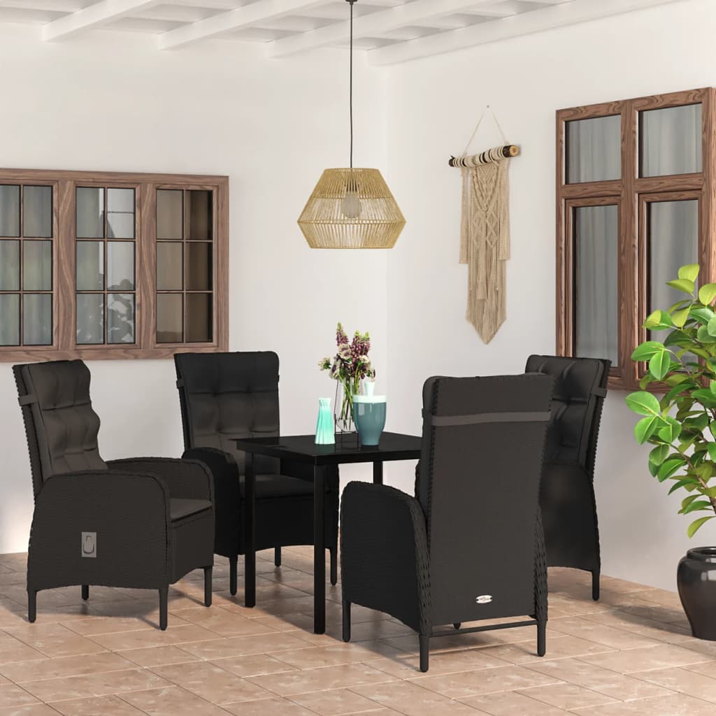 Ensemble à manger de jardin avec coussins 5 pcs Noir
