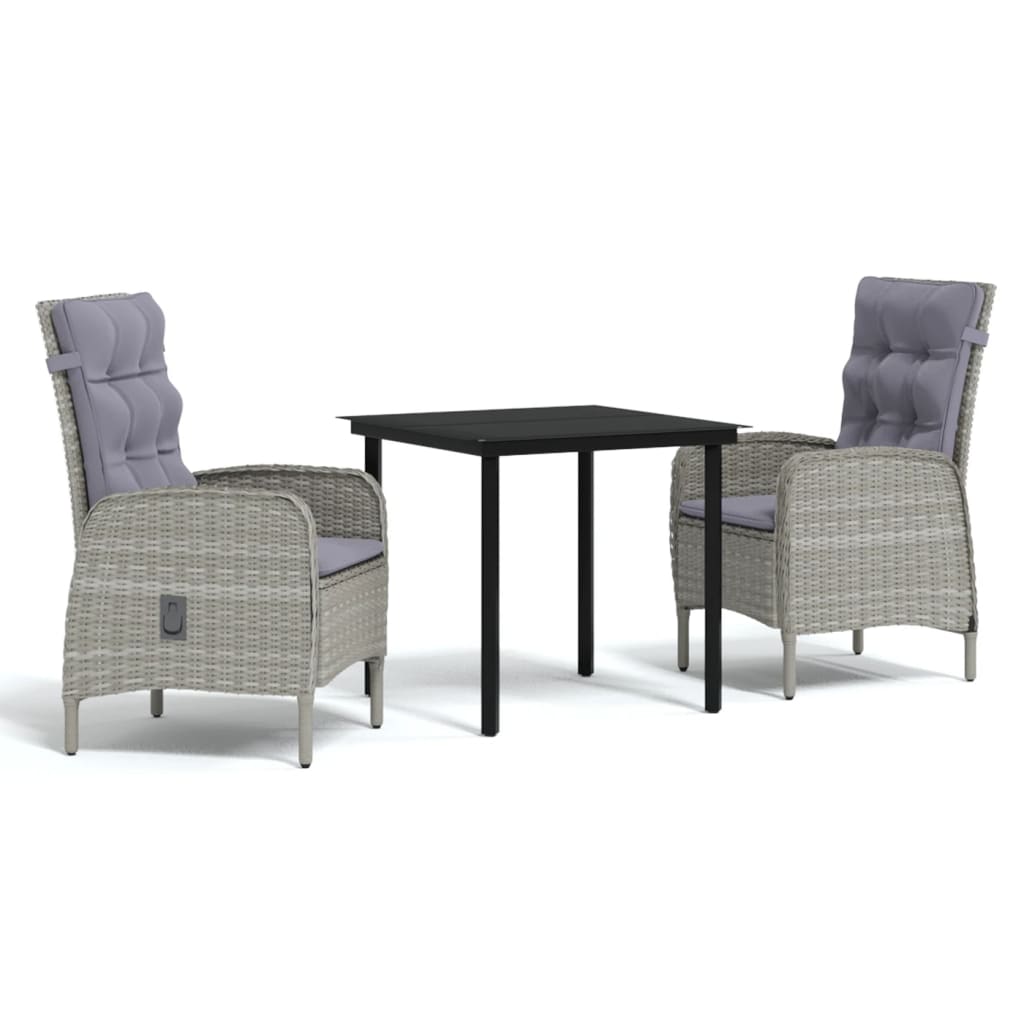 Ensemble à manger de jardin et coussins 3 pcs Gris et noir