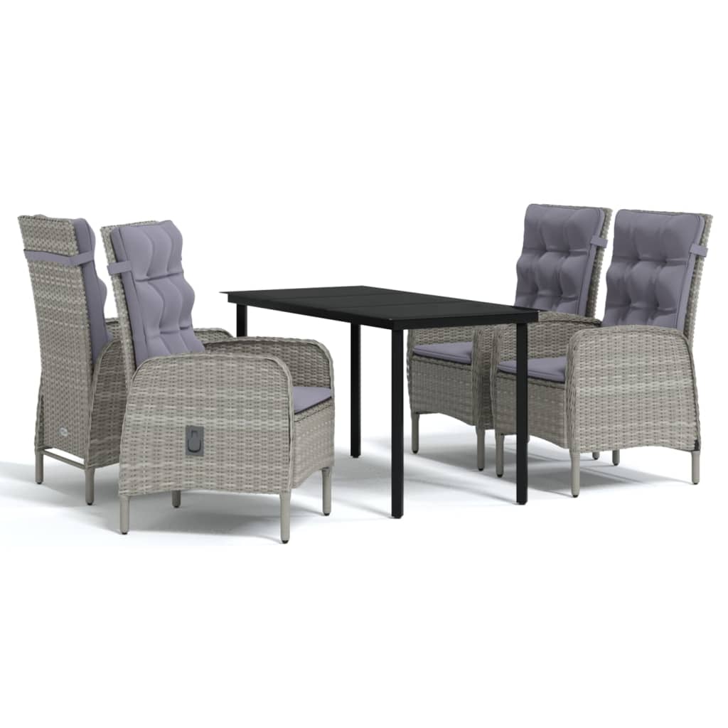 Ensemble à manger de jardin et coussins 5pcs Gris/noir