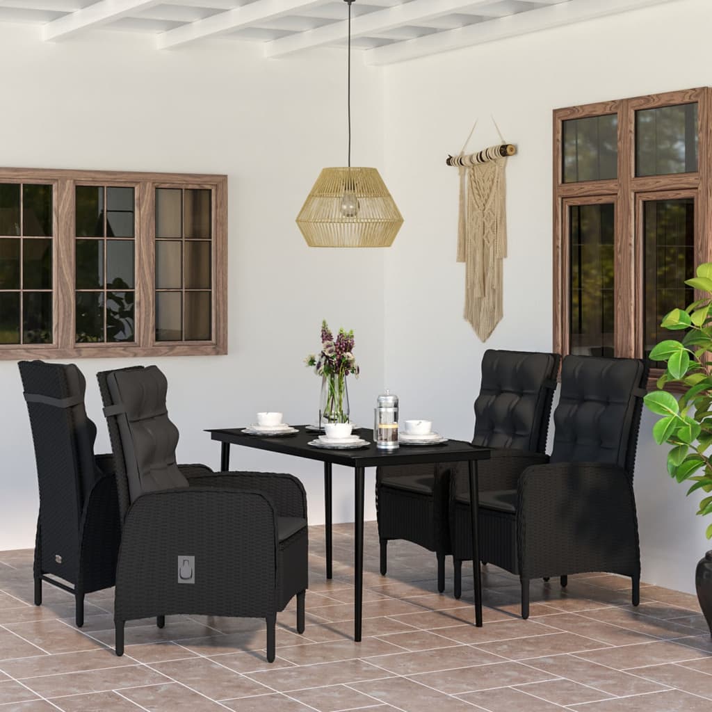 Ensemble à manger de jardin avec coussins 5 pcs Noir