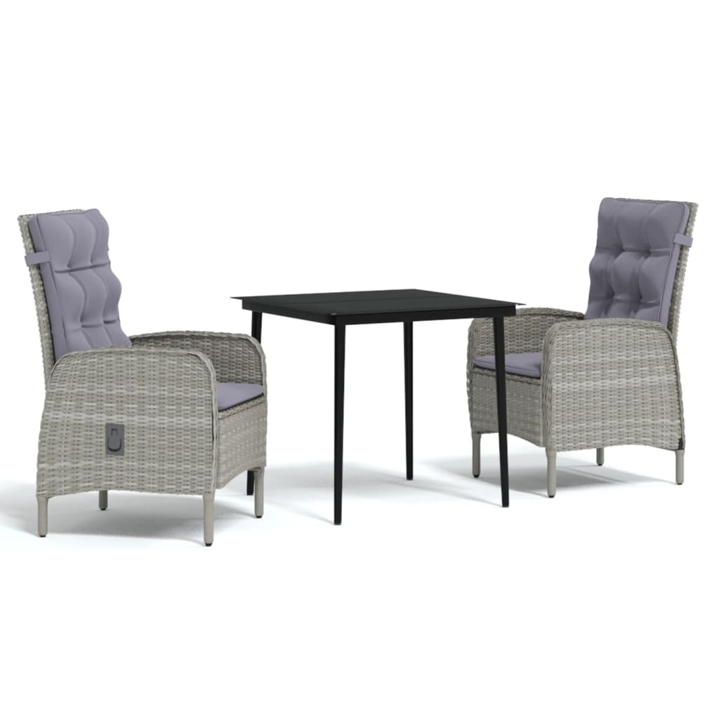 Ensemble à manger de jardin et coussins 3 pcs Gris et noir