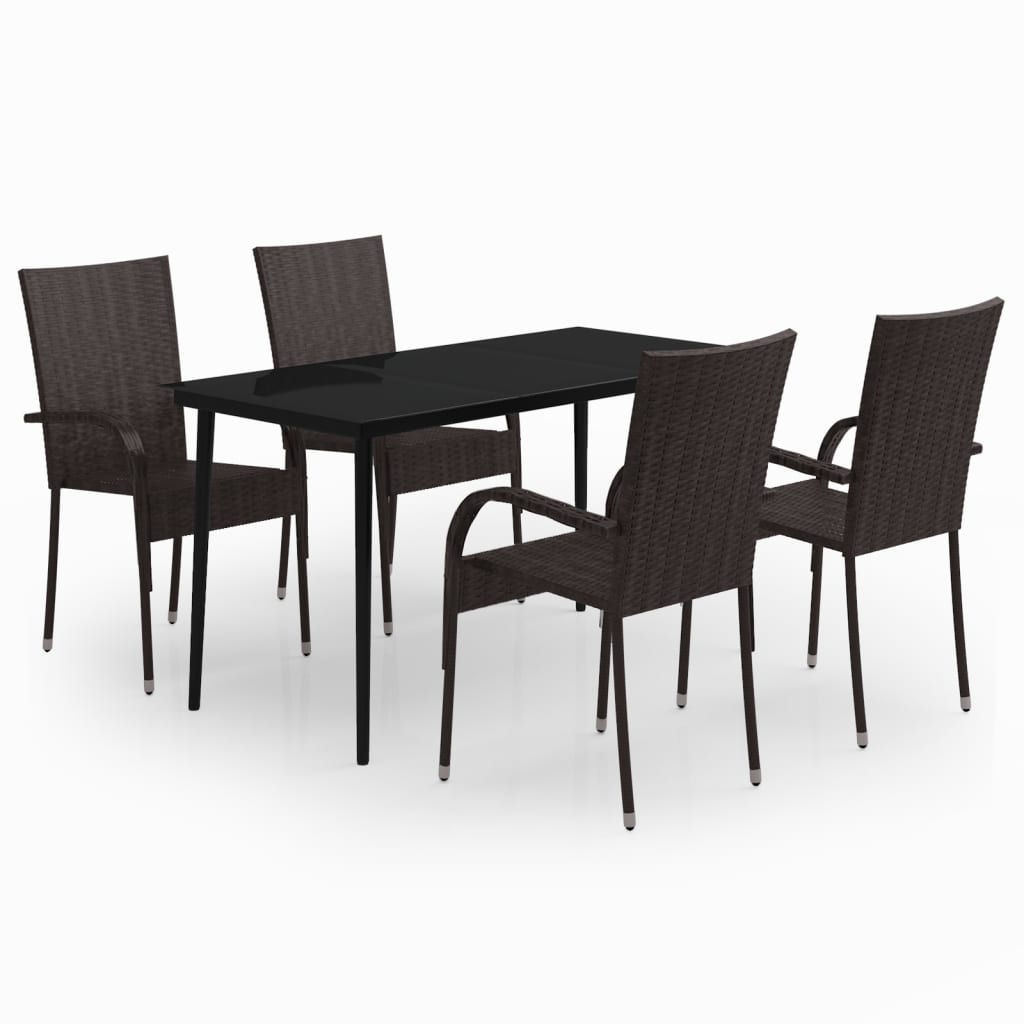 Ensemble à manger de jardin 5 pcs Marron et noir