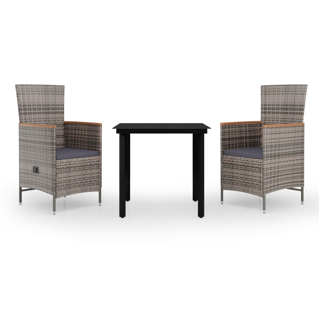 Ensemble à manger de jardin avec coussins 3 pcs Gris
